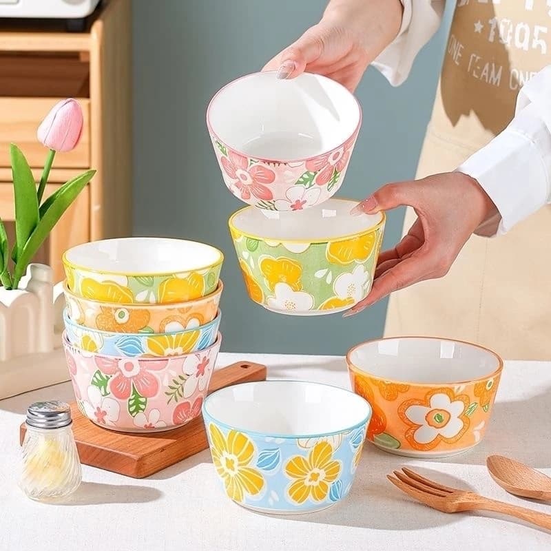 Chén Sứ Trụ 3D Hình Hoa 4.5inch 11cm