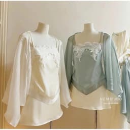 Set Áo Lụa Ren Giọt Nước Phối Áo Choàng Tơ Kèm Chân Váy Lụa Ngắn 7