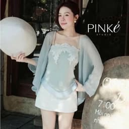 Set Áo Lụa Ren Giọt Nước Phối Áo Choàng Tơ Kèm Chân Váy Lụa Ngắn 5