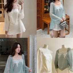 Set Áo Lụa Ren Giọt Nước Phối Áo Choàng Tơ Kèm Chân Váy Lụa Ngắn 6