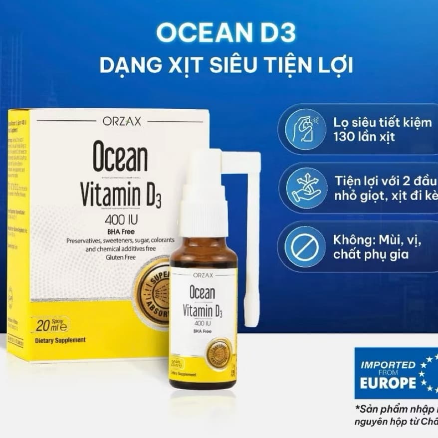 Vitamin Ocean D3 - dạng vòi xịt nhỏ giọt dễ sử dụng nhập khẩu từ Châu Âu ( Chai 20ml )