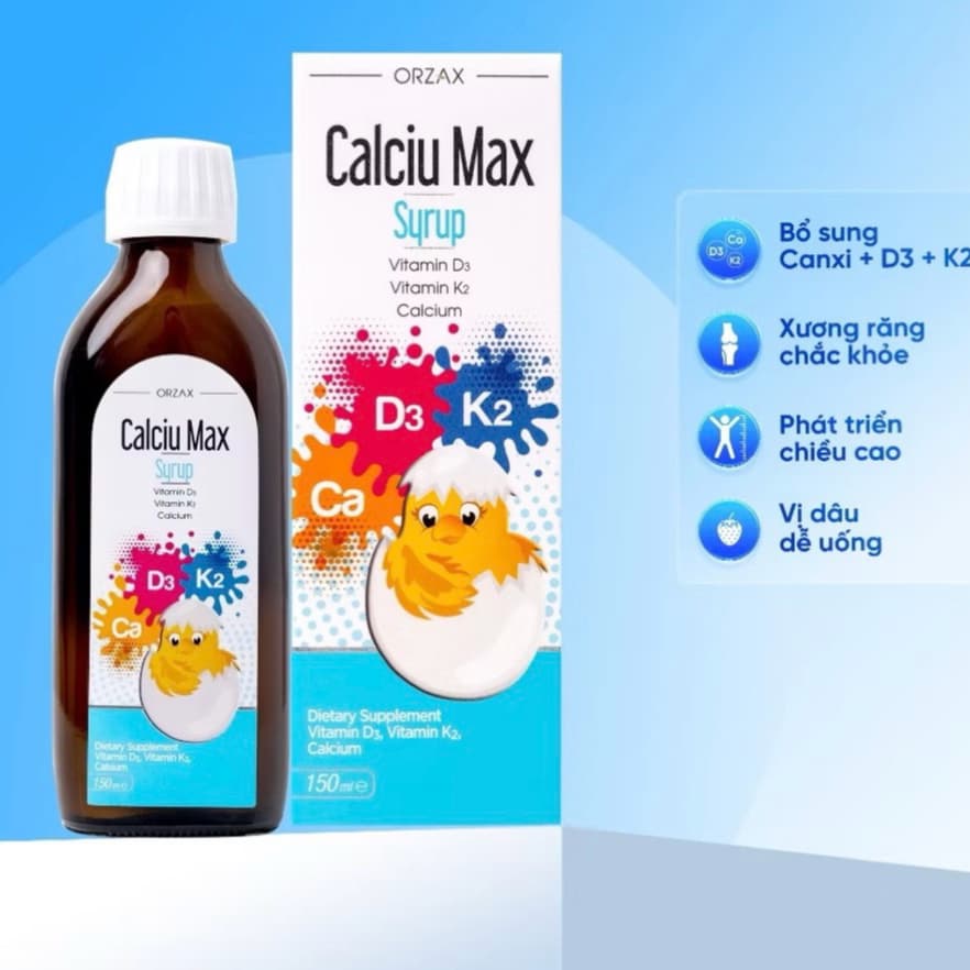 Calciu Max Syrup - bổ sung D3+K3Mk7 hỗ trợ phát triển hệ xương răng bé cao lớn khỏe mạnh