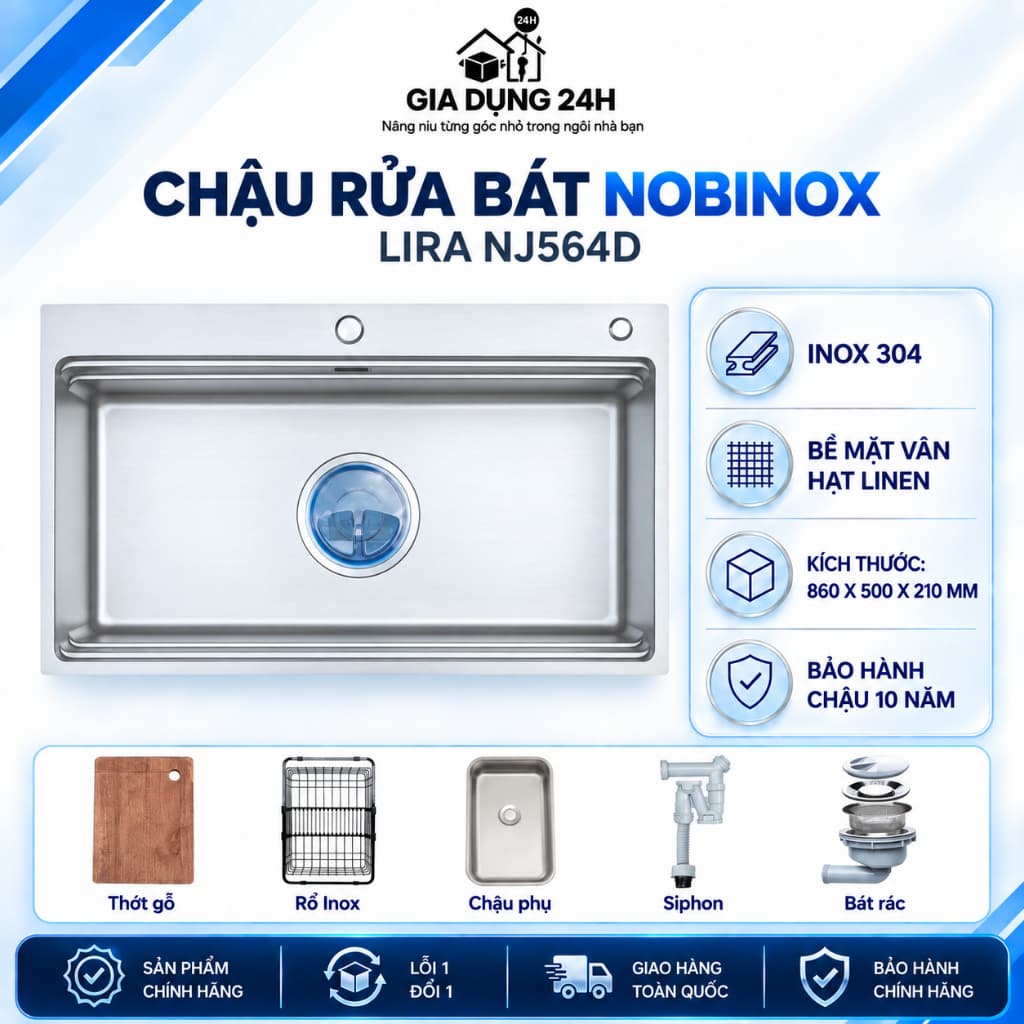 CHẬU RỬA BÁT NOBINOX LIRA NJ564D | Hàng chính hãng