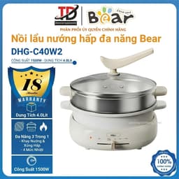 Nồi Lẩu Nướng Hấp Bear DHG-C40W2, 4Lit 3in1 Khay Chống Dính Xửng Hấp 3.5L, Hàng Chính Hãng 1