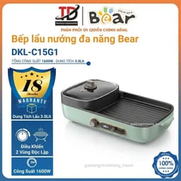 Bếp Lẩu Nướng Bear DKL-C15G1, Công Suất 1600W, 2 Vùng Nhiệt Độc Lập Bàn Nướng Rộng, Hàng Chính Hãng 1
