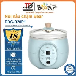 Nồi Nấu Chậm Bear DDG-D20P1, 2Lit - 175W, 8 Chế Độ Nấu, Lòng Gốm Sứ, Hẹn Giờ Giữ Ấm 9.5H, Hàng Chính Hãng 1