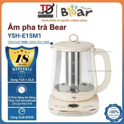 Ấm Pha Trà Bear YSH-E15M1, 1.5Lit - 800W, 8 Chức Năng, Thủy Tinh Borosilicate, Inox 316, Giữ Ấm 12H, Hàng Chính Hãng 1