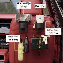 Móc treo đồ treo sau ghế ô tô Kiêm Giá đỡ điện thoại Caf Hook và Giá đỡ cốc nước điện thoại kiêm 2 móc treo 9