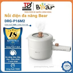 Nồi Điện Đa Năng Bear DRG-P16M2, 1.6L-700W, Lòng Nồi Mini Tráng men, Kèm Khay Hấp, 2 Mức Nhiệt, Hàng Chính Hãng 1