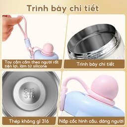 Bình/Ly giữ nhiệt Xcup sticker dây cầm núm mở tròn 600ml và Bình Đựng Nước Kute Hello Có Dây Đeo Sticker 3D 450ml. LMS 2