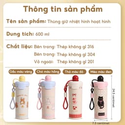 Bình/Ly giữ nhiệt Xcup sticker dây cầm núm mở tròn 600ml và Bình Đựng Nước Kute Hello Có Dây Đeo Sticker 3D 450ml. LMS 5
