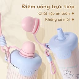 Bình/Ly giữ nhiệt Xcup sticker dây cầm núm mở tròn 600ml và Bình Đựng Nước Kute Hello Có Dây Đeo Sticker 3D 450ml. LMS 4