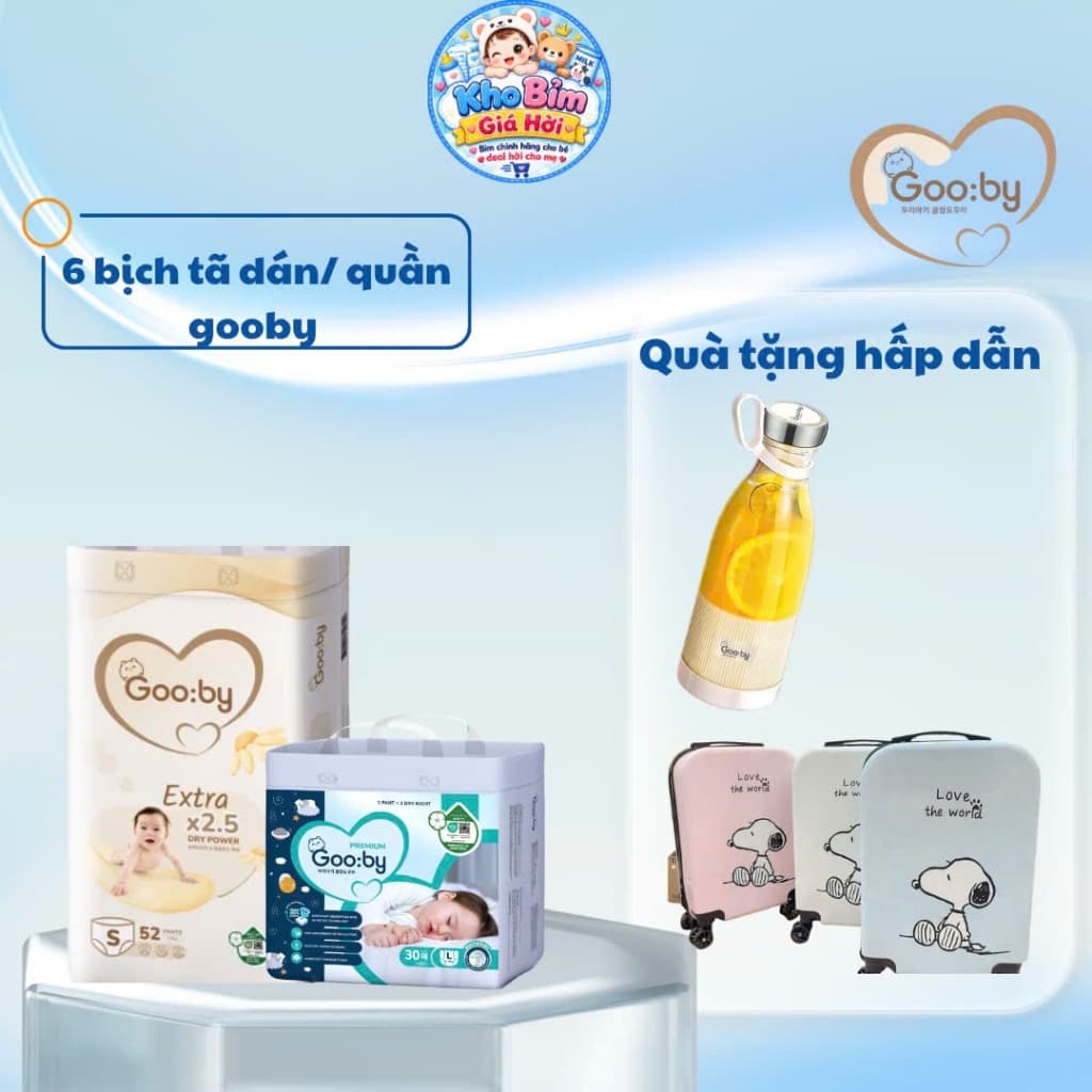 [ Kèm quà ] 6 bịch Tã/bỉm Gooby siêu mỏng, thấm hút, đủ size từ NB - 4XL