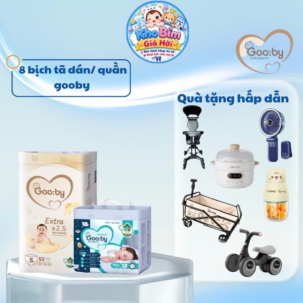 [ Kèm quà ] 8 bịch Tã/bỉm Gooby siêu mỏng, thấm hút, đủ size từ NB - 4XL