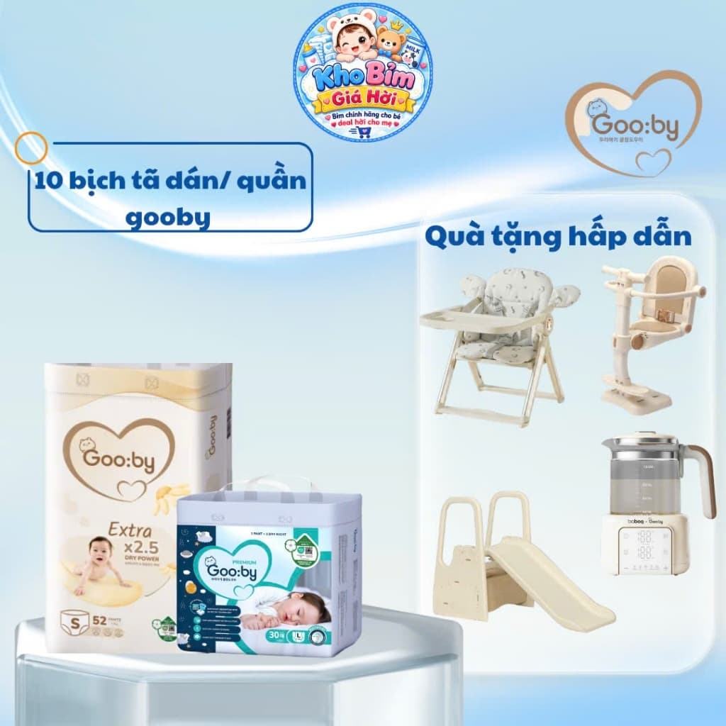 [ Kèm quà ] 10 bịch Tã/bỉm Gooby siêu mỏng, thấm hút, đủ size từ NB - 4XL