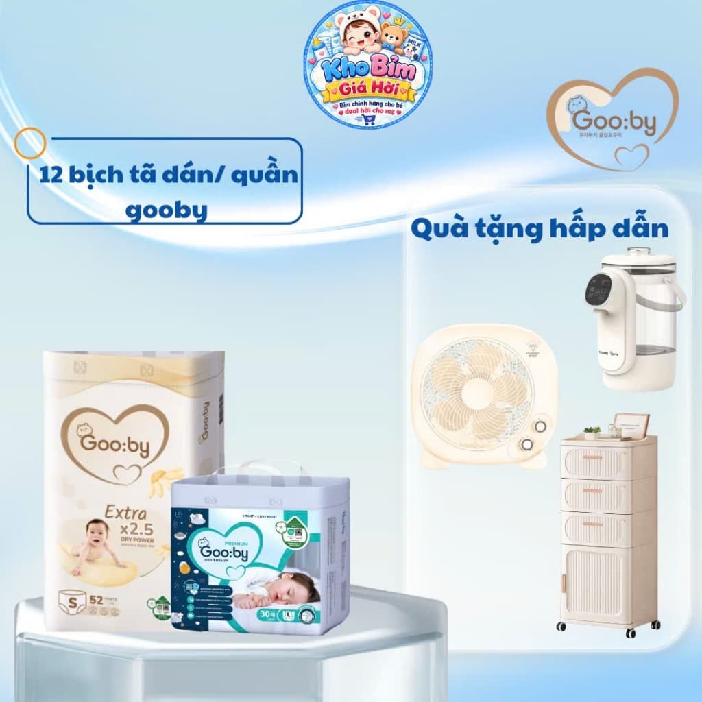 [ Kèm quà ] 12 bịch Tã/bỉm Gooby siêu mỏng, thấm hút, đủ size từ NB - 4XL