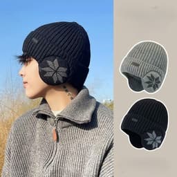 Bộ Mũ len kèm khăn giữ ấm mùa đông có che tai dành cho nam nữ, mũ len kèm khăn ống cổ giữ ấm có lót lông bên trong 4