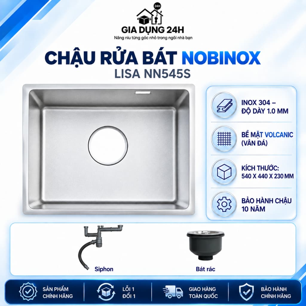 Chậu rửa bát Nobinox LISA NN545S | Kích thước 54 X 44Cm | HÀNG CHÍNH HÃNG