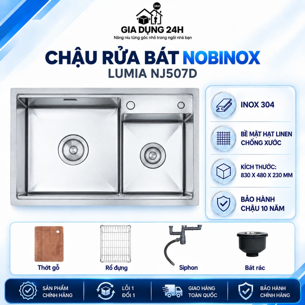 CHẬU RỬA BÁT 2 HỐ NOBINOX LUMIA NJ507D