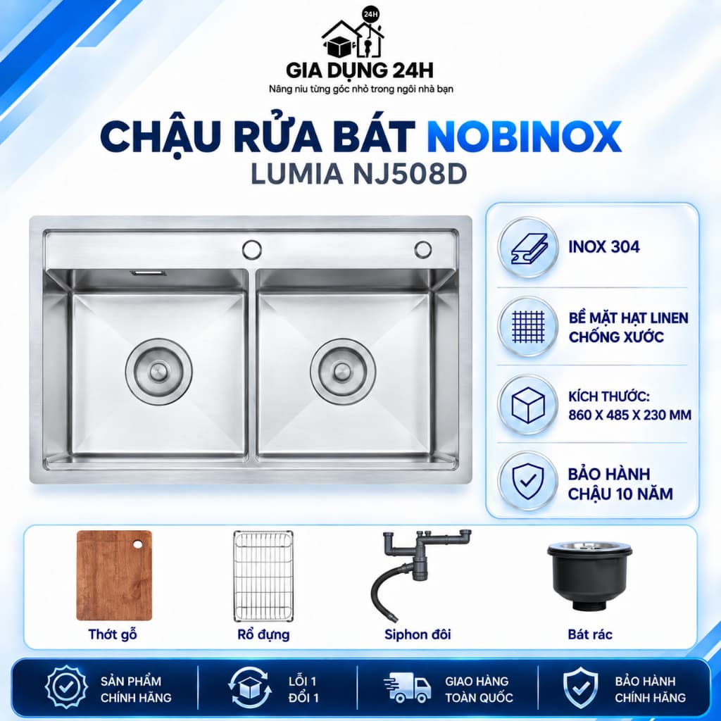 CHẬU RỬA BÁT 2 HỐ NOBINOX LUMIA NJ508D