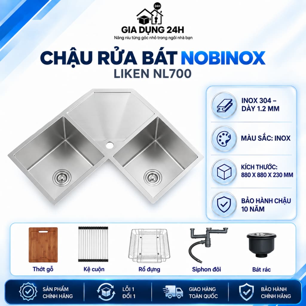 CHẬU RỬA BÁT 2 HỐ NOBINOX LIKEN NL700