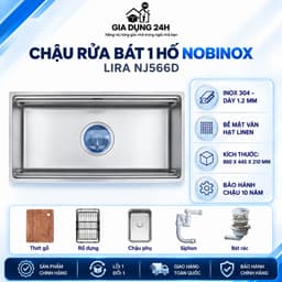 CHẬU RỬA BÁT 1 HỐ NOBINOX LIRA NJ566D | Kích thước 860X445 | Hàng chính hãng 1