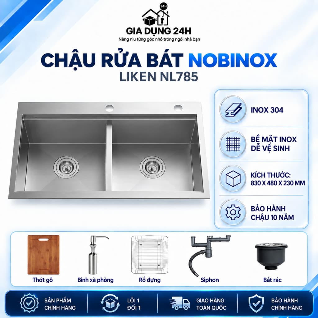CHẬU RỬA BÁT 2 HỐ NOBINOX LIKEN NL785