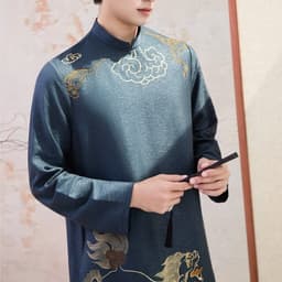 (Ảnh thật tự chụp) Áo dài Nam 4 màu - họa tiết Kỳ Lân - chất liệu tafta đũi cao cấp - nam tính - mặc êm 6