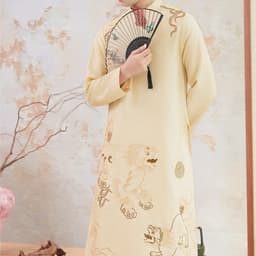 (Ảnh thật tự chụp) Áo dài Nam 4 màu - họa tiết Kỳ Lân - chất liệu tafta đũi cao cấp - nam tính - mặc êm 5