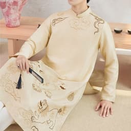 (Ảnh thật tự chụp) Áo dài Nam 4 màu - họa tiết Kỳ Lân - chất liệu tafta đũi cao cấp - nam tính - mặc êm 7