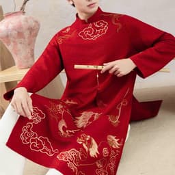 (Ảnh thật tự chụp) Áo dài Nam 4 màu - họa tiết Kỳ Lân - chất liệu tafta đũi cao cấp - nam tính - mặc êm 9