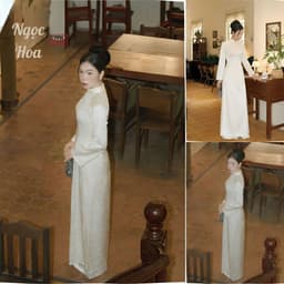 Áo Dài Chiết Eo Truyền Thống Tôn Dáng , Tà dài kèm quần Nguyệt San - Áo Dài AiiU 6