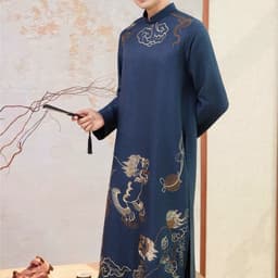 (Ảnh thật tự chụp) Áo dài Nam 4 màu - họa tiết Kỳ Lân - chất liệu tafta đũi cao cấp - nam tính - mặc êm 2