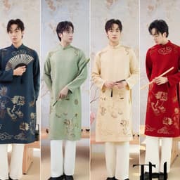 (Ảnh thật tự chụp) Áo dài Nam 4 màu - họa tiết Kỳ Lân - chất liệu tafta đũi cao cấp - nam tính - mặc êm 1