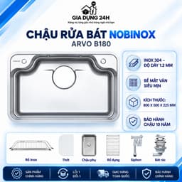 CHẬU RỬA BÁT 1 HỐ NOBINOX ARVO B180 | Kích thước 80x50cm 1
