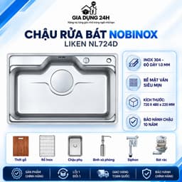 CHẬU RỬA BÁT 1 HỐ NOBINOX LIKEN NL724D | KÍCH THƯỚC 72X48CM | BỀ MẶT MỊN | Hàng chính hãng 1