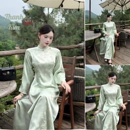 Áo Dài Chiết Eo Truyền Thống Tôn Dáng , Tà dài kèm quần Nguyệt San - Áo Dài AiiU 3