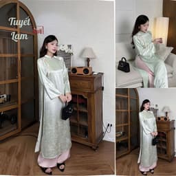 Áo dài cách tân Mộc Lam chất liệu lụa gấm mềm, điểm nơ cách điệu tinh tế, phong cách thanh lịch dịu dàng – Áo Dài AiiU 4