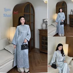 Áo dài cách tân Mộc Lam chất liệu lụa gấm mềm, điểm nơ cách điệu tinh tế, phong cách thanh lịch dịu dàng – Áo Dài AiiU 3