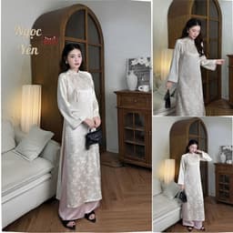 Áo dài cách tân Mộc Lam chất liệu lụa gấm mềm, điểm nơ cách điệu tinh tế, phong cách thanh lịch dịu dàng – Áo Dài AiiU 2