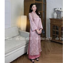 Áo dài cách tân Mộc Lam chất liệu lụa gấm mềm, điểm nơ cách điệu tinh tế, phong cách thanh lịch dịu dàng – Áo Dài AiiU 6