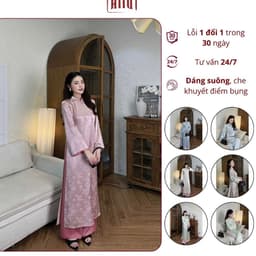 Áo dài cách tân Mộc Lam chất liệu lụa gấm mềm, điểm nơ cách điệu tinh tế, phong cách thanh lịch dịu dàng – Áo Dài AiiU 1