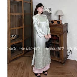 Áo dài cách tân Mộc Lam chất liệu lụa gấm mềm, điểm nơ cách điệu tinh tế, phong cách thanh lịch dịu dàng – Áo Dài AiiU 7
