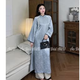 Áo dài cách tân Mộc Lam chất liệu lụa gấm mềm, điểm nơ cách điệu tinh tế, phong cách thanh lịch dịu dàng – Áo Dài AiiU 9