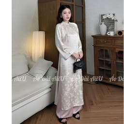 Áo dài cách tân Mộc Lam chất liệu lụa gấm mềm, điểm nơ cách điệu tinh tế, phong cách thanh lịch dịu dàng – Áo Dài AiiU 8