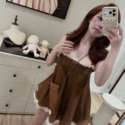 (Tặng Quần) Váy Quây Ngực Nhún Bèo Phối Màu Nâu Kem Tiểu Thư Hàn Quốc 6