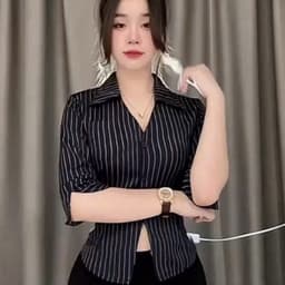 Áo Sơ Mi Tay Lỡ Cột Nơ Lung Hoạ Tiết Trơn/Kẻ Sọc Có Dây Thắt Eo Phía Sau Ôm Body Quyến Rũ Ananclothing 5