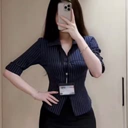 Áo Sơ Mi Tay Lỡ Cột Nơ Lung Hoạ Tiết Trơn/Kẻ Sọc Có Dây Thắt Eo Phía Sau Ôm Body Quyến Rũ Ananclothing 7