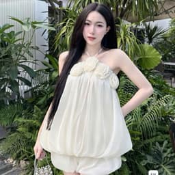 Set yếm bồng bềnh hoa nổi phong cách tiểu thư phối quần tơ bí sang chảnh quyến rũ 6
