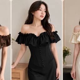 Áo Croset Trễ Vai Tay Nhún Bèo Mắc Gài Nữ Tính, Sang Trọng 7